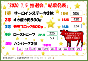 2019年末セール抽選券 結果発表 土佐町 道の駅 土佐さめうら